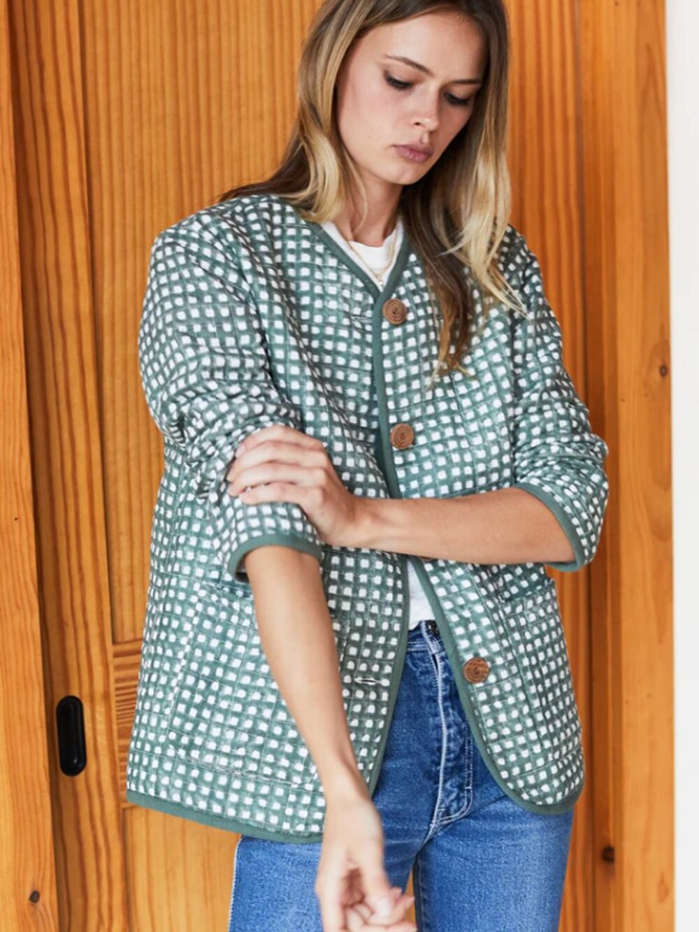 Emerson Fry India Collection Quilted Gingham Jacket (S) - Picture 2 of 10